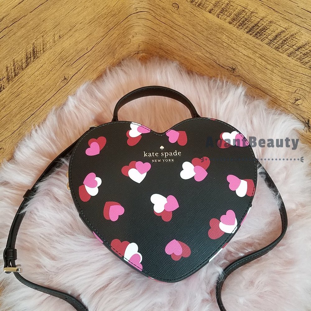 NWT Kate Spade Other Love Shack Flutter Hearts Printed Crossbody Black Multi